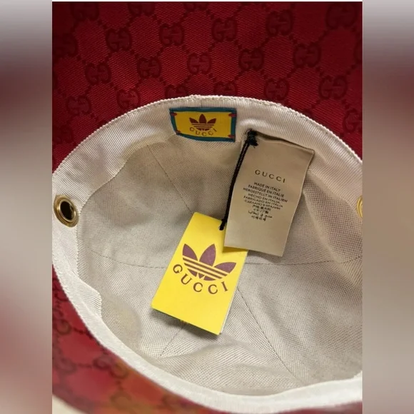 New Gucci x Adidas Wide Brim GG Supreme Logo Hat Red White Size M - Picture 13 of 14